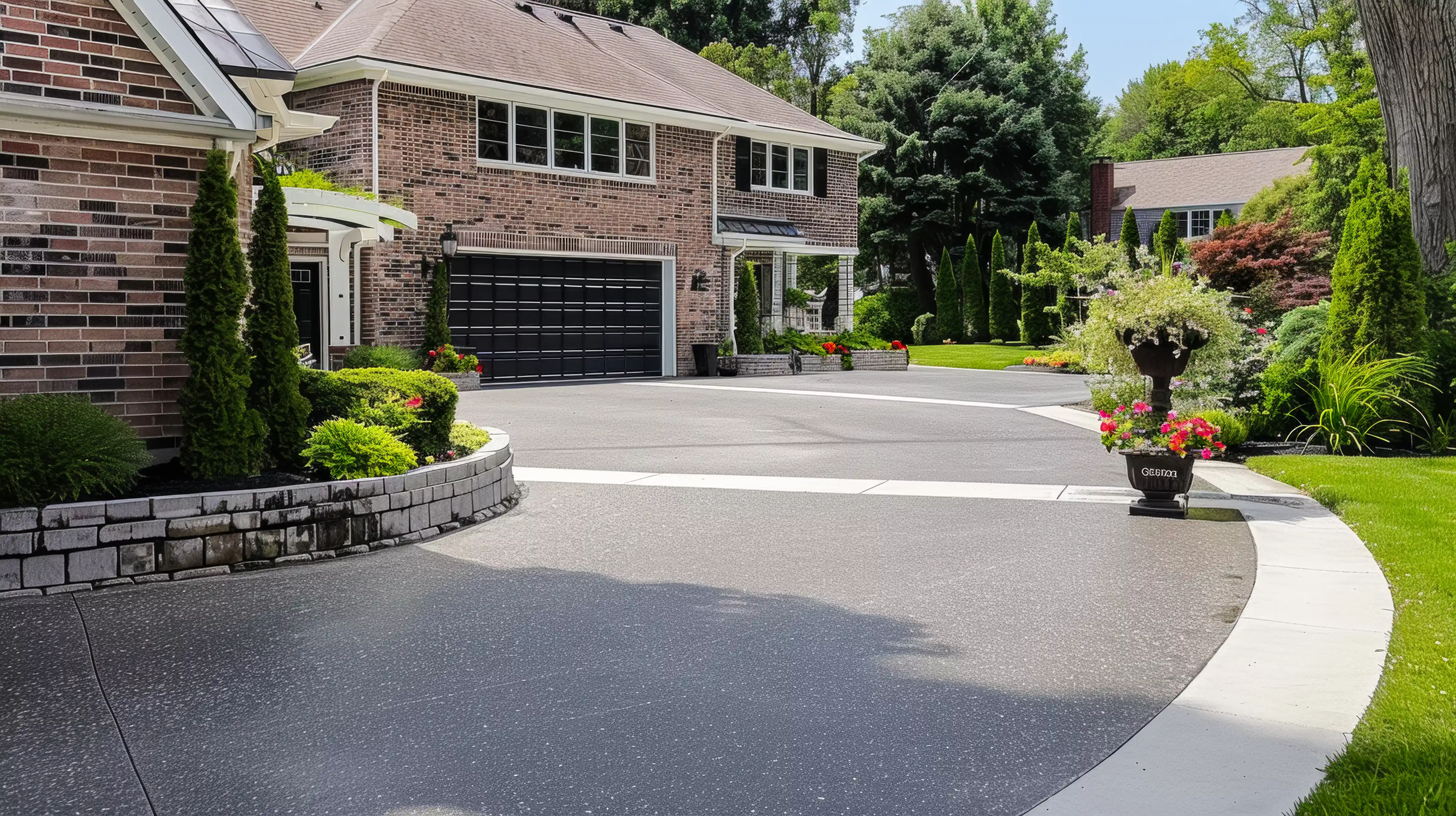 New concrete driveway finish and entry approach